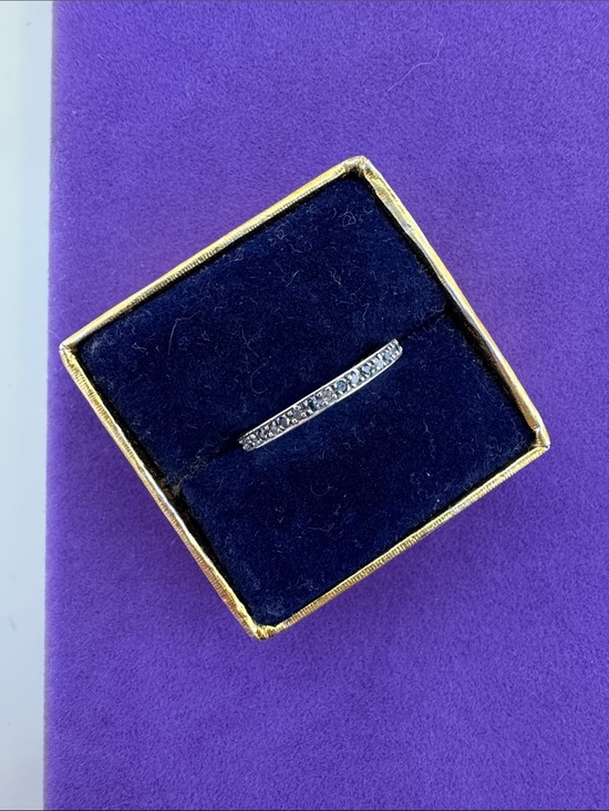 Jewelry - 💛 Vintage 10k White Gold Blue & White Pavé Diamond Eternity Ring | Stackable